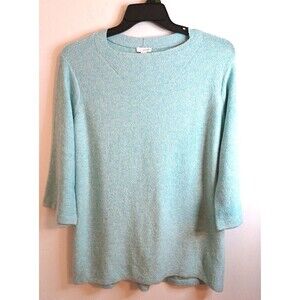 J Jill Pullover Sweater Womens Small Aqua Blue 3/4 Sleeves Lightweight Boat Neck